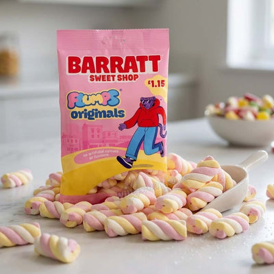 Barratt Sweet Shop Flumps Originals Marshmallow Twists 130g Bag (12 Pack Box)