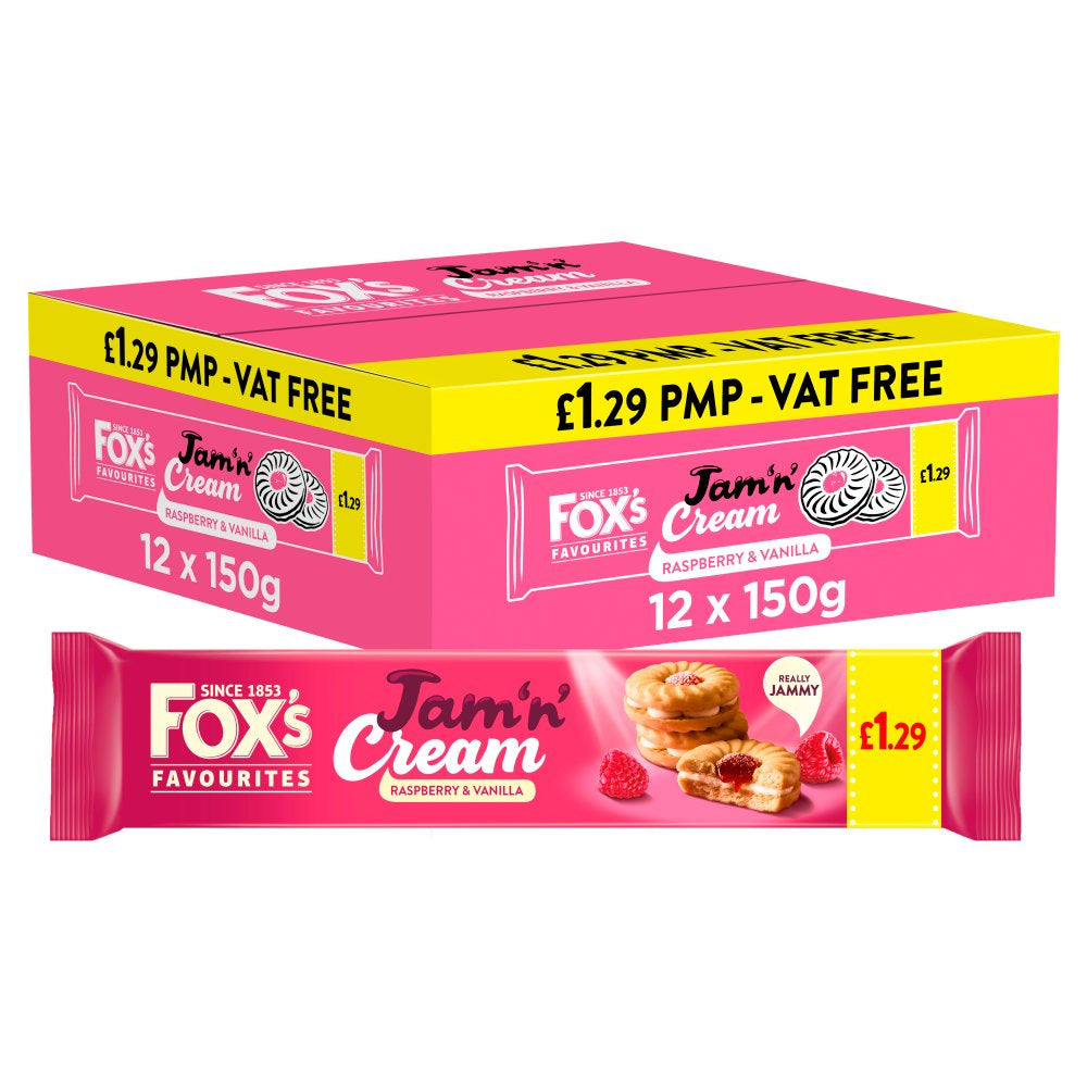 Fox's Favourites Jam 'n' Cream Raspberry & Vanilla - 150g × 12