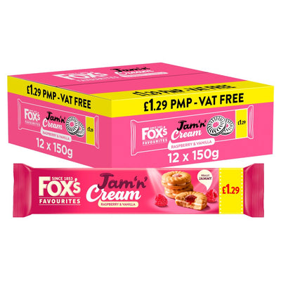 Fox's Favourites Jam 'n' Cream Raspberry & Vanilla - 150g × 12