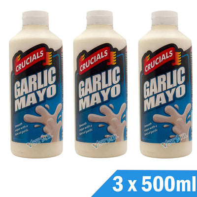 Crucials Sauce Garlic, Yoghurt, Mint, Sweet Chilli, Spicy Mayo 3 x 500ml Bottles - WingsMart