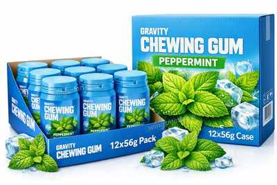 Gravity Peppermint Chewing Gum Tub 56g (Pack of 12) – Long Lasting Fresh Mint Flavour Gum