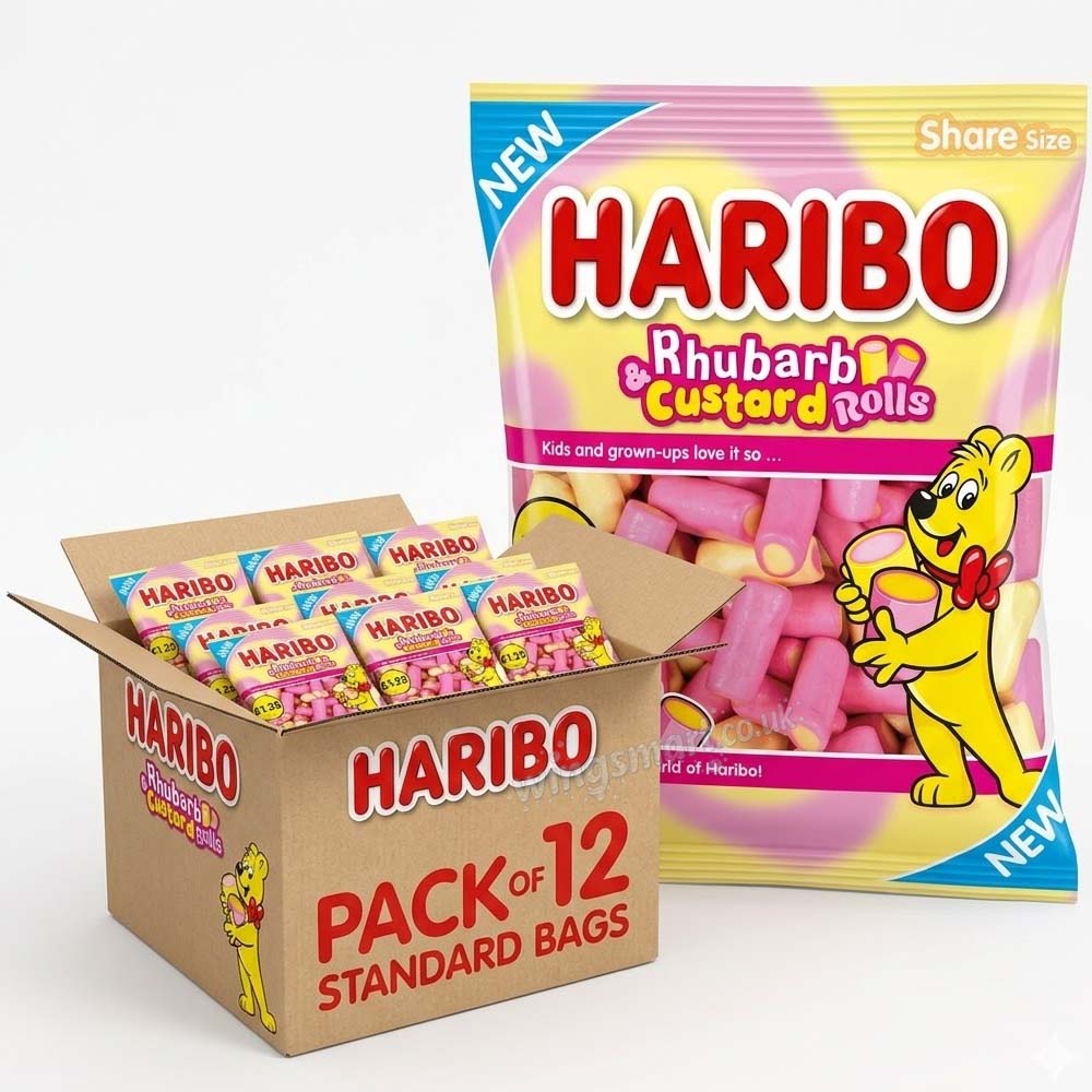 HARIBO Rhubarb & Custard Rolls 140g (Pack of 12)