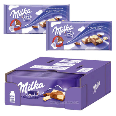 Milka Happy Cows Milk and White Chocolate Bar 100g (Box of 23)