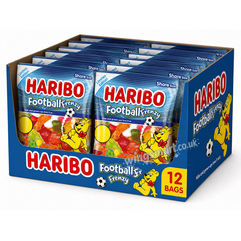 HARIBO Football Frenzy Limited Edition 140g Bags (Pack of 12) – Football-Themed Fruit Gums & Foam Sweets