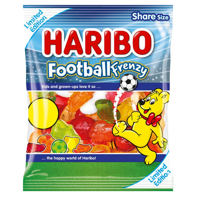HARIBO Football Frenzy Limited Edition 140g Bags (Pack of 12) – Football-Themed Fruit Gums & Foam Sweets