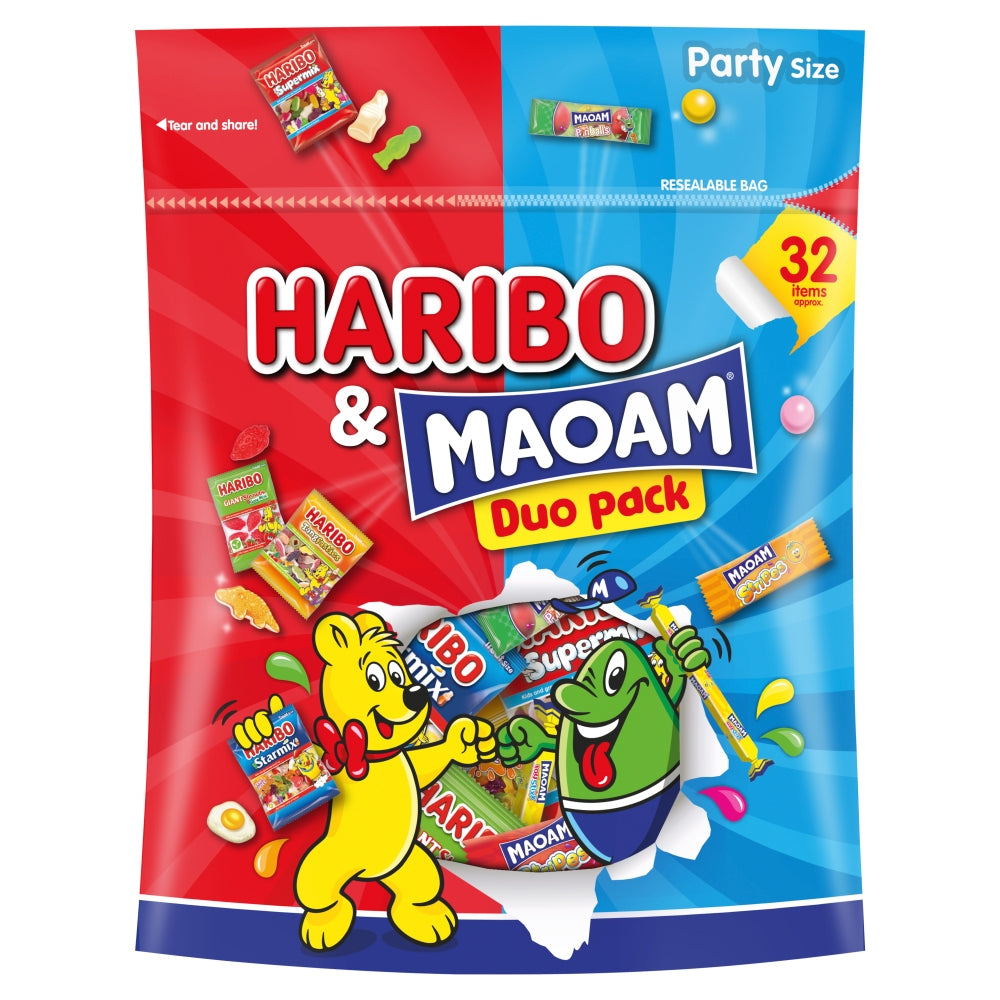 Haribo & Maoam Duo Jelly & Chewy Sweets 32 Fun Size Bags Multipack 450g