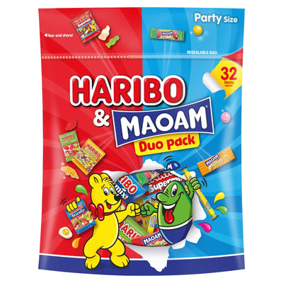 Haribo & Maoam Duo Jelly & Chewy Sweets 32 Fun Size Bags Multipack 450g