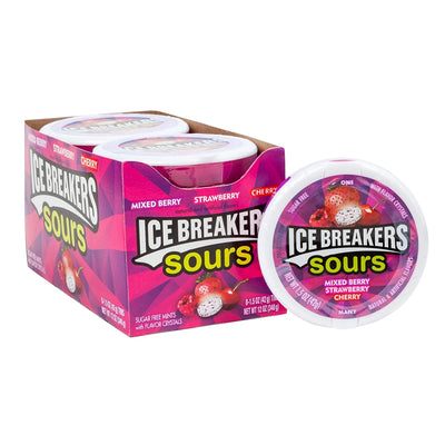 Ice Breakers Sours Strawberry & Mixed Berry Sugar Free Mints 42g (Pack of 8 Tins)