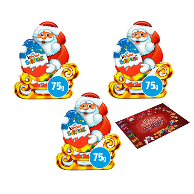 Kinder Surprise Milk Chocolate Santa Christmas Gift with Toy 75g (Pack of 3) – Festive Gift Box