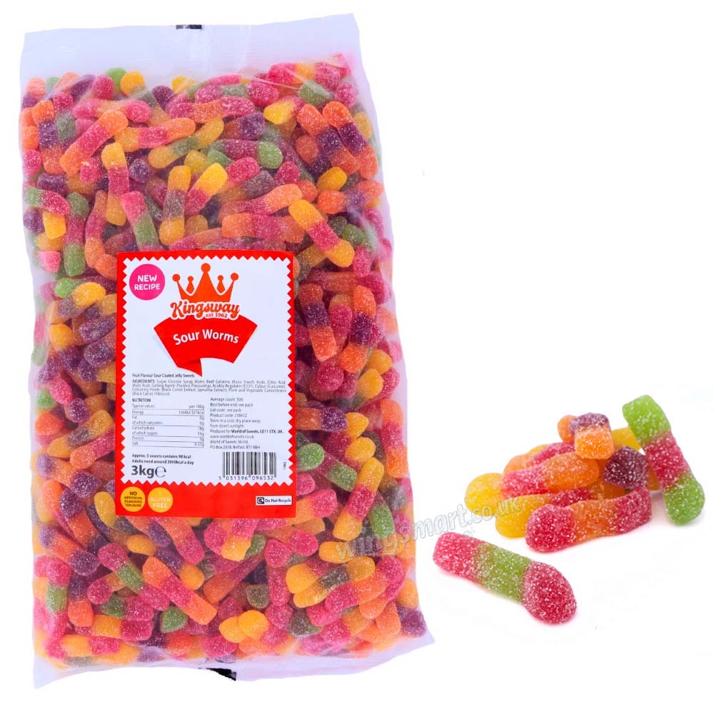 Kingsway Sour Worms Jelly Sweets Bag (1kg, 2kg, 3kg)