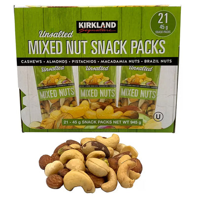 Kirkland Signature Unsalted Mixed Nut Snack Packs, 21 x 45g