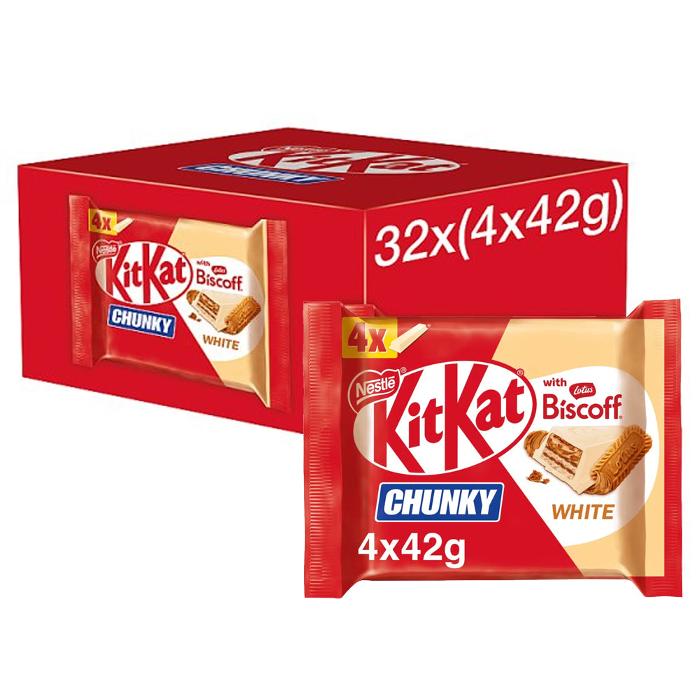 KitKat Chunky Biscoff White Bar 4 Pack Multipack 168g (Box of 32)