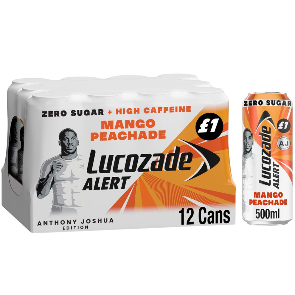 Lucozade Alert Zero Sugar Mango Peachade Energy Drink 500ml–Pack of 12 ...