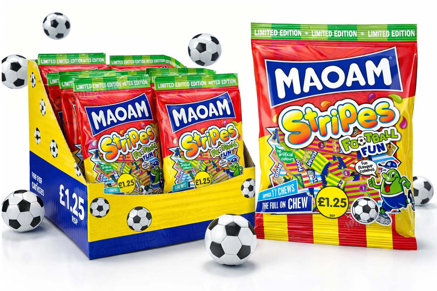 MAOAM Limited Edition Football Fun Stripes 140g (7 & 14 Packs)