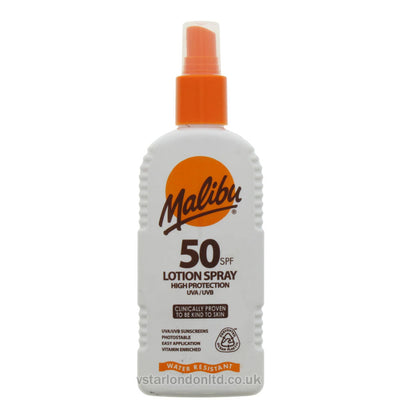 Malibu SPF 50 Sunscreen Lotion Spray – 200ml | High Protection Sunblock