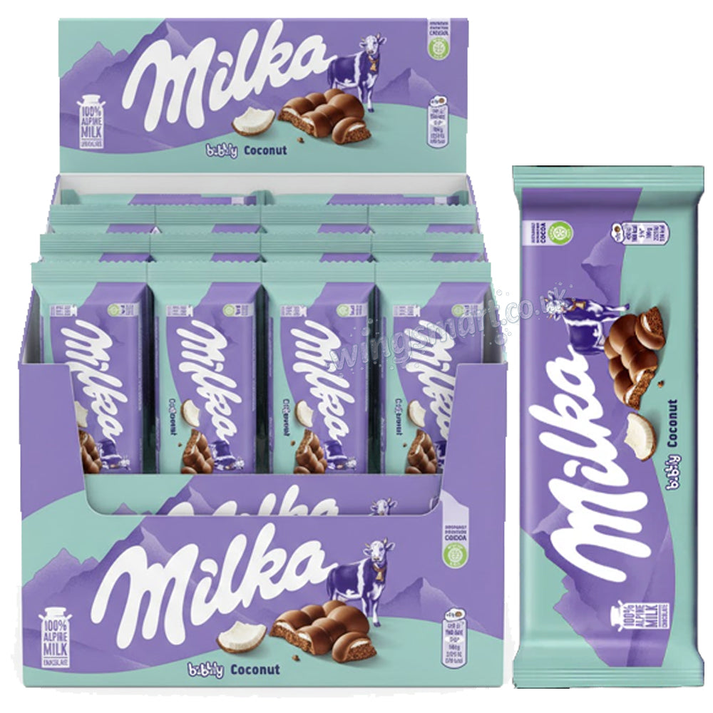 Milka Bubbly Coconut Chocolate Bar 12x97g – Creamy Coconut Bubble Chocolate