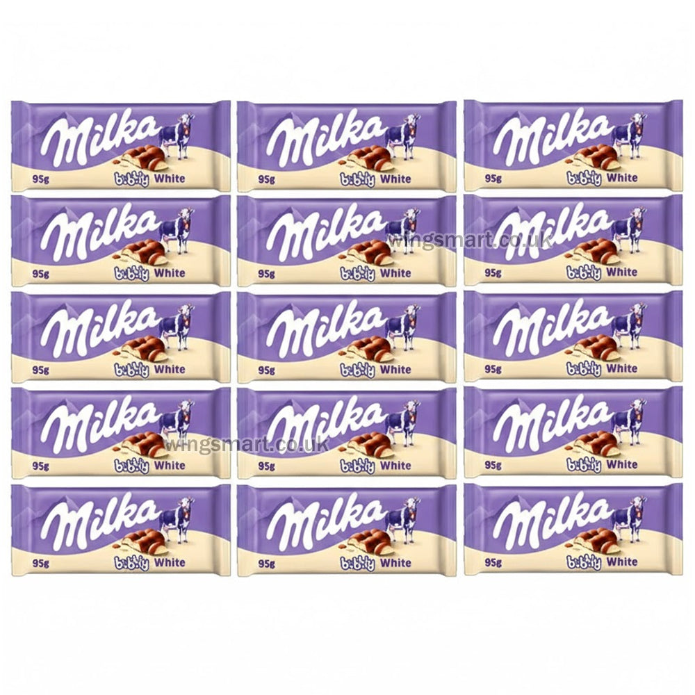 Milka Bubbly White Chocolate Bar 95g – Pack of 15