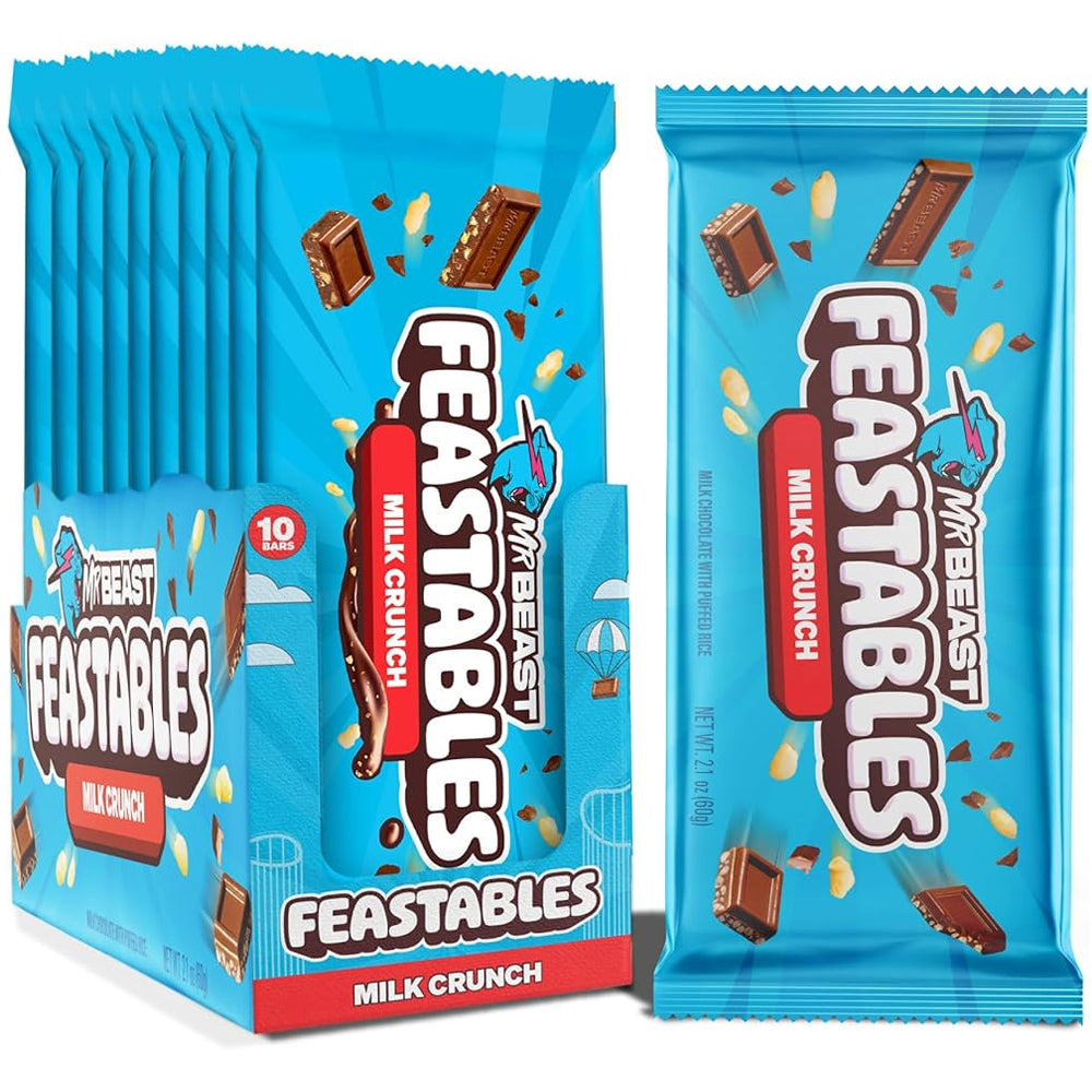 Feastables MrBeast Milk Crunch Milk Chocolate with Puffed Rice Bar 60g (Box of 10)