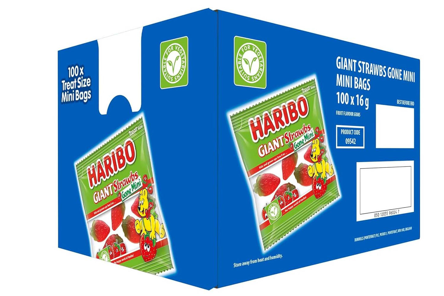 Haribo Giant Strawbs Mini Bags 16g (50 / 100 Treat Bags)