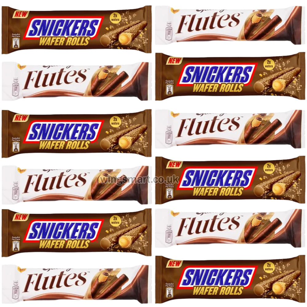 Mixed Chocolate Wafer Rolls (Snickers & Galaxy, Pack of 12)