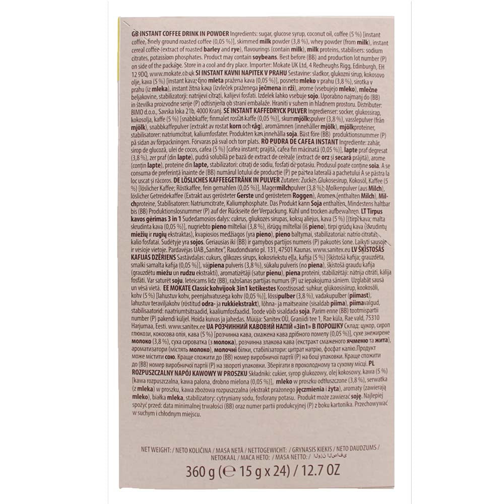 Mokate 3 in 1 Latte Coffee Sachets 24 x 15g (3 Packs / 6 Packs)