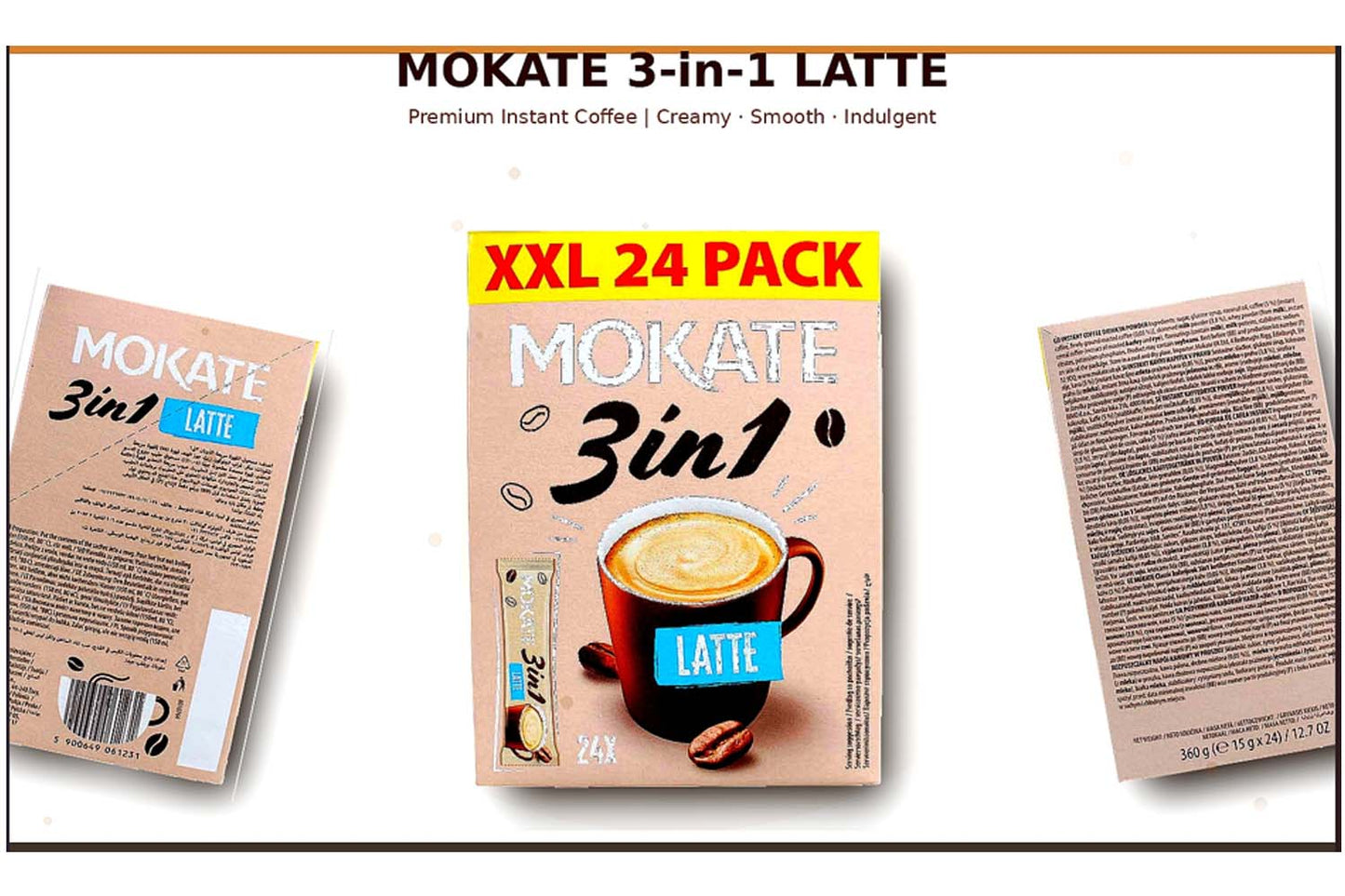 Mokate 3 in 1 Latte Coffee Sachets 24 x 15g (3 Packs / 6 Packs)
