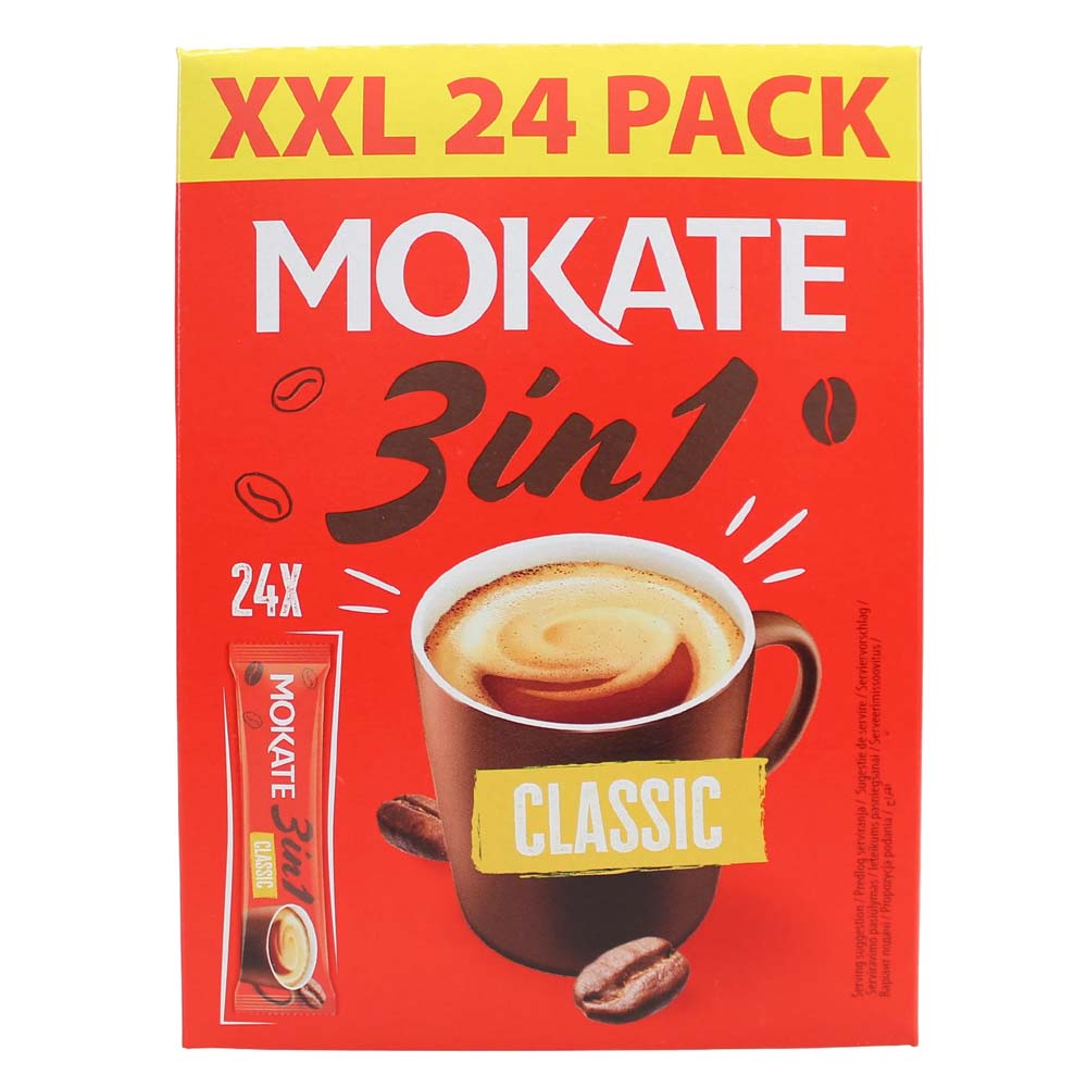 Mokate 3 in 1 Classic Instant Coffee Sachets 24 x 17g – Rich & Creamy Coffee Mix (3 Boxes / 6 Boxes)