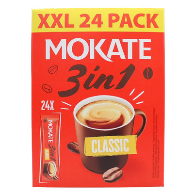 Mokate 3 in 1 Classic Instant Coffee Sachets 24 x 17g – Rich & Creamy Coffee Mix (3 Boxes / 6 Boxes)