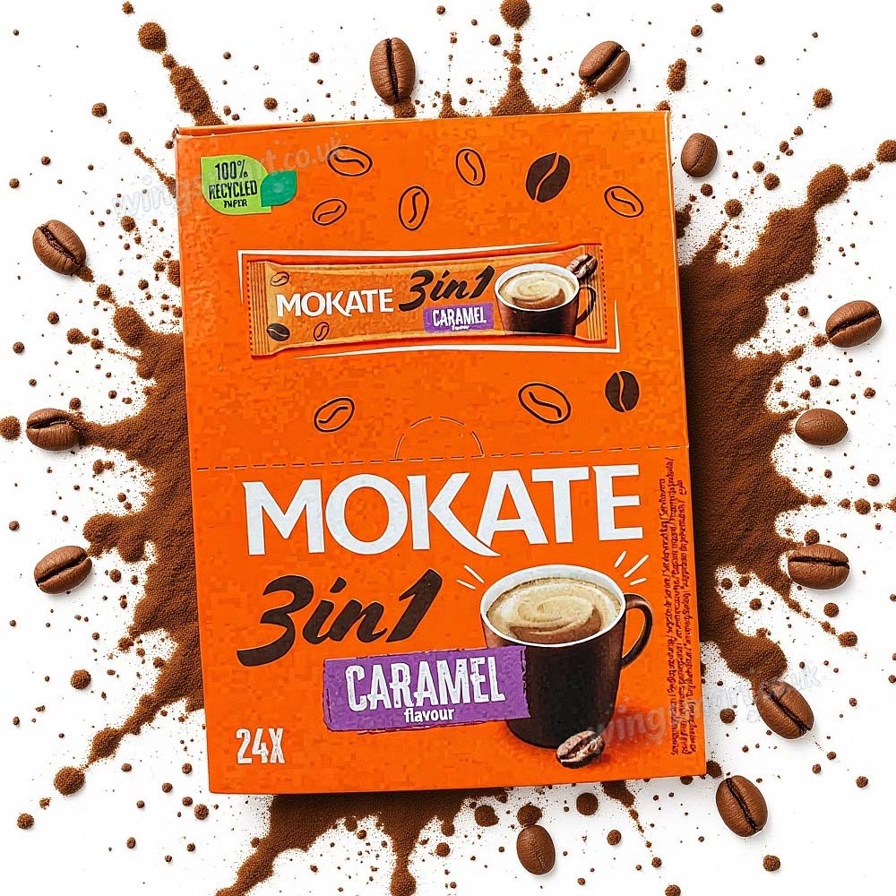 Mokate 3 in 1 Caramel Coffee Sachets 24 x 17g (3 Packs / 6 Packs)
