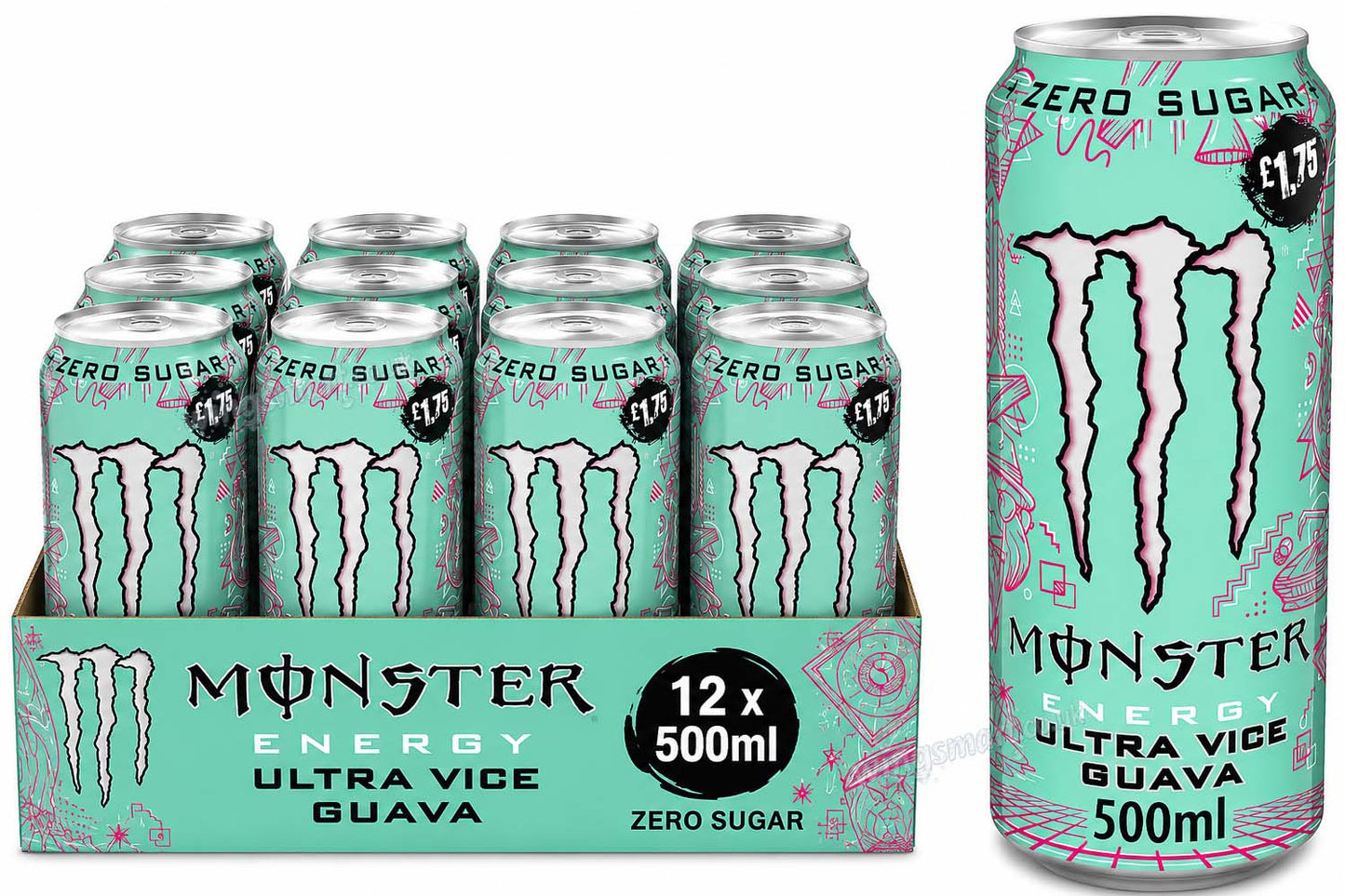 Monster Energy Ultra Vice Guava Zero Sugar Energy Drink 500ml Can (Case of 6 / 12) PMP