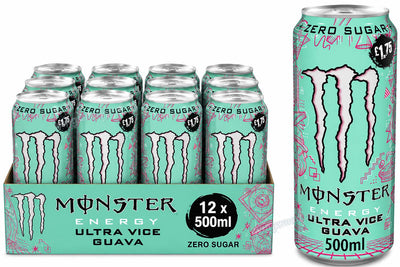 Monster Energy Ultra Vice Guava Zero Sugar Energy Drink 500ml Can (Case of 6 / 12) PMP