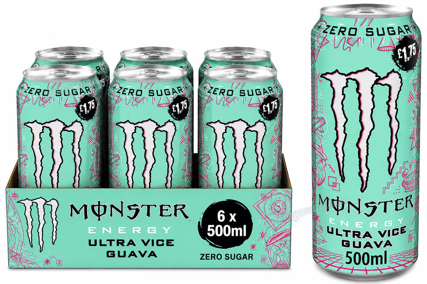 Monster Energy Ultra Vice Guava Zero Sugar Energy Drink 500ml Can (Case of 6 / 12) PMP