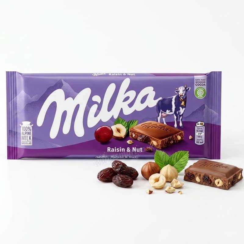 Milka Raisin & Nuts Alpine Milk Chocolate Bars 90g (Pack of 23)
