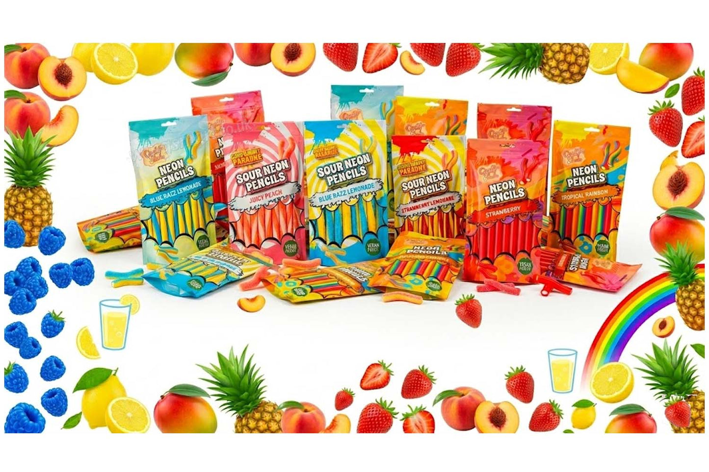 Neon Pencils Candy Sticks Assorted Flavours 130g - 12 Packs
