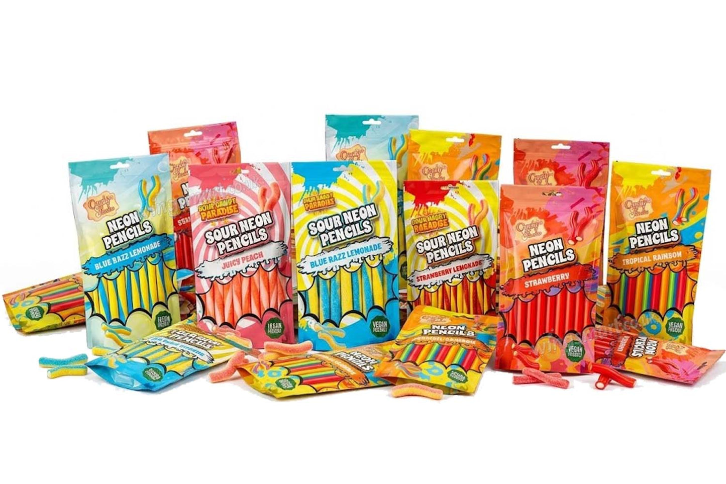 Neon Pencils Candy Sticks Assorted Flavours 130g - 12 Packs