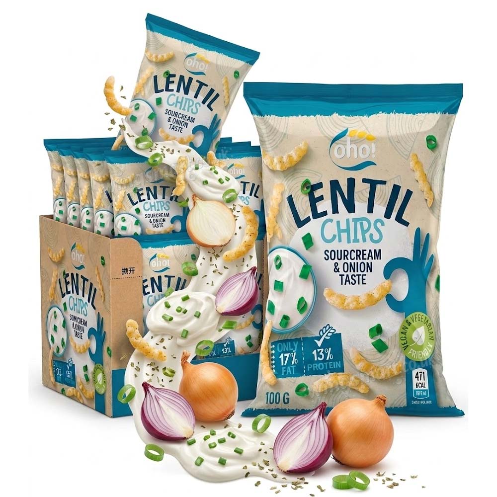 Oho! Lentil Chips Sour Cream & Onion 100g (10, 15 & 23 Packs)