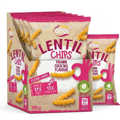 Oho! Lentil Chips Prawn Cocktail 100g (10, 15 & 23 Packs)