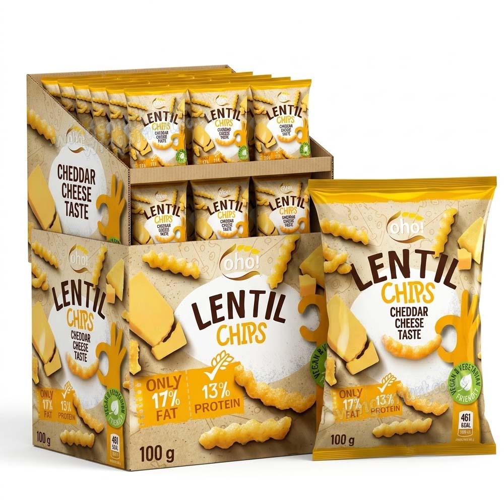 Oho! Lentil Chips Cheddar Cheese 100g (10, 15, 23 Packs)