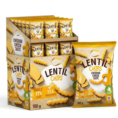 Oho! Lentil Chips Cheddar Cheese 100g (10, 15, 23 Packs)