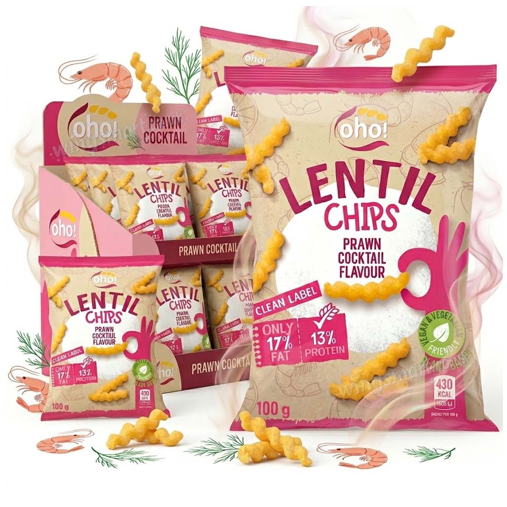 Oho! Lentil Chips Prawn Cocktail 100g (10, 15 & 23 Packs)