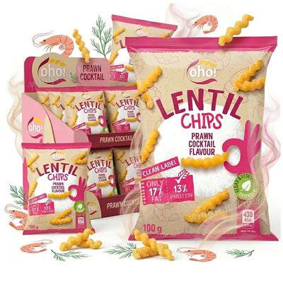 Oho! Lentil Chips Prawn Cocktail 100g (10, 15 & 23 Packs)