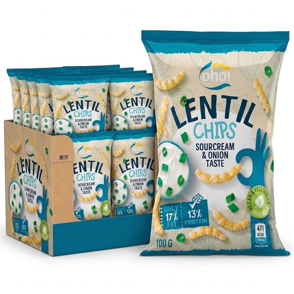 Oho! Lentil Chips Sour Cream & Onion 100g (10, 15 & 23 Packs)