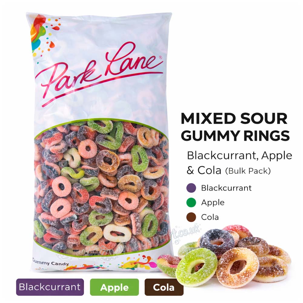 Park Lane Sour Rings 2kg – Blackcurrant, Apple & Cola Bulk Bags