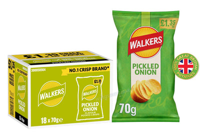 Walkers Pickled Onion Sharing Crisps 70g PMP (9 & 18 Pack)
