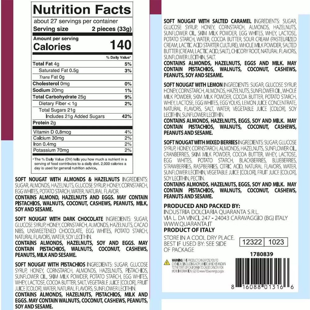 Quaranta Assorted Italian Soft Nougat, 900g