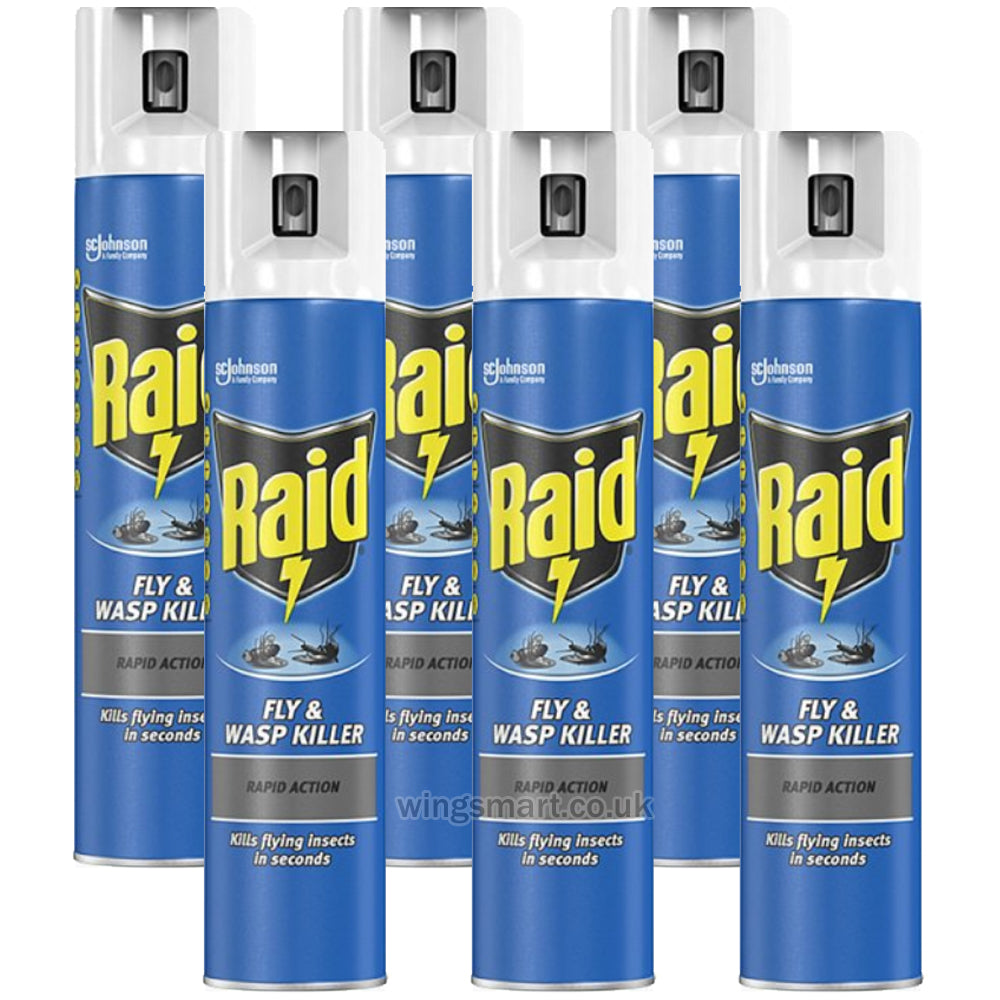 Raid Rapid Action Wasp, Mosquito & Fly Killer Aerosol Spray 300ml (Pack of 6)