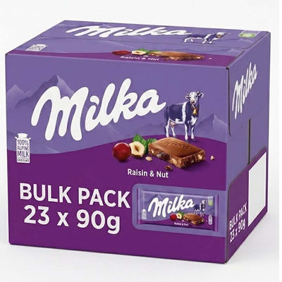 Milka Raisin & Nuts Alpine Milk Chocolate Bars 90g (Pack of 23)