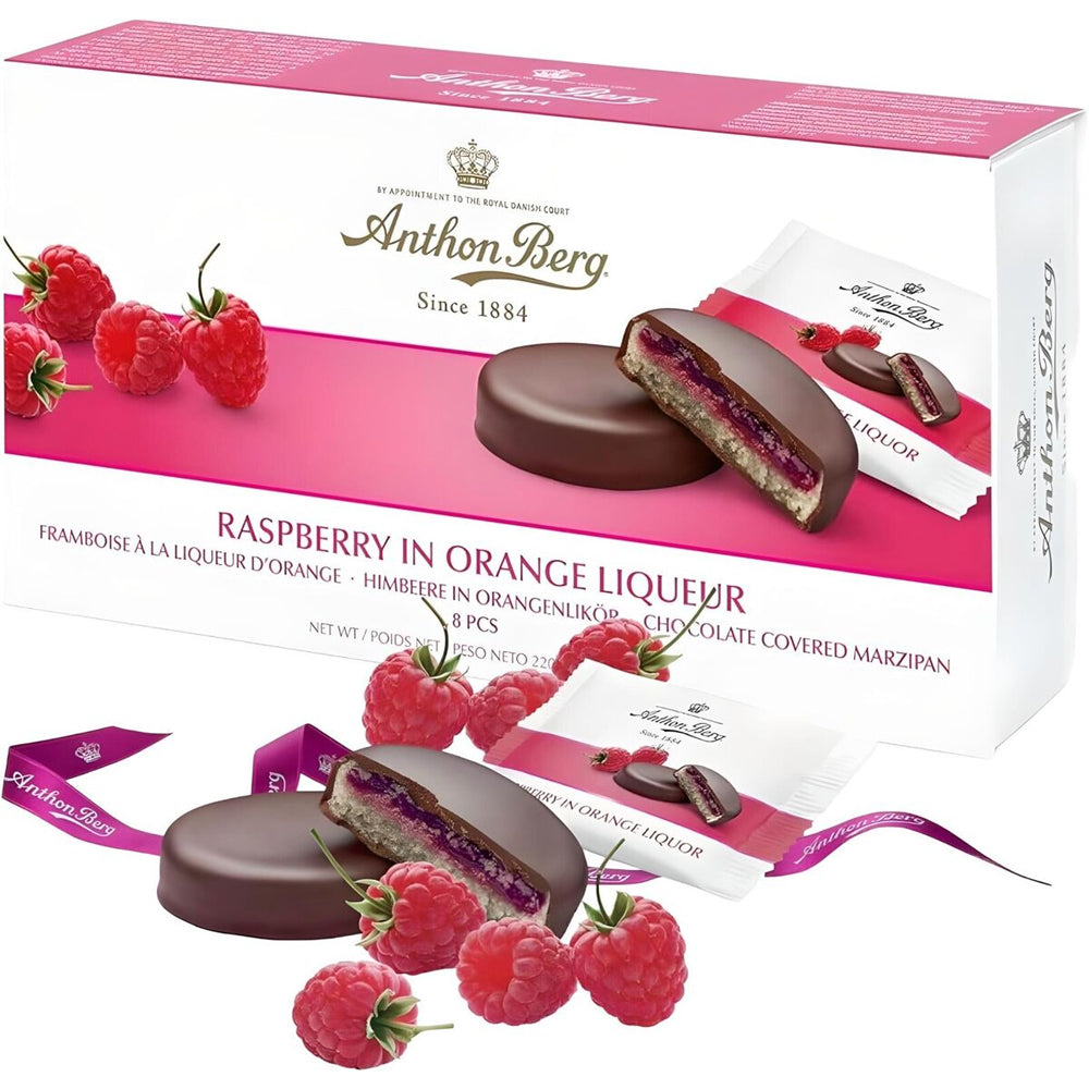 Anthon Berg Raspberry In Orange Liqueur Chocolate Covered Marzipan 220g