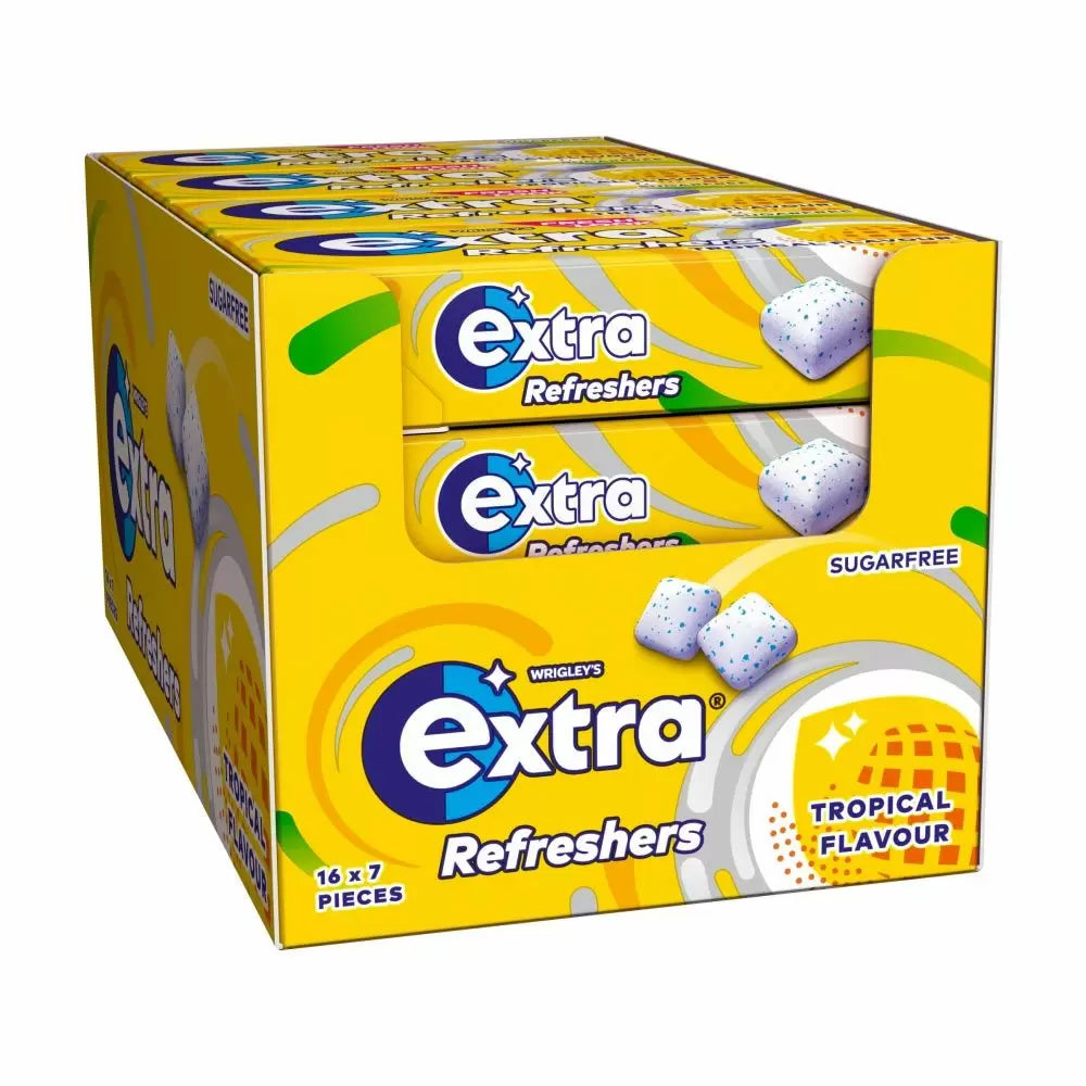 Extra Refreshers Tropical Flavour Sugarfree Chewing Gum Box 19g (Box of 16) - WingsMart