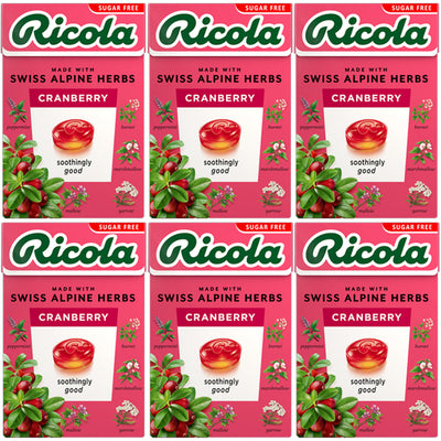 Ricola Cranberry Swiss Herbal Sweets 45g (Pack of 6 Boxes)